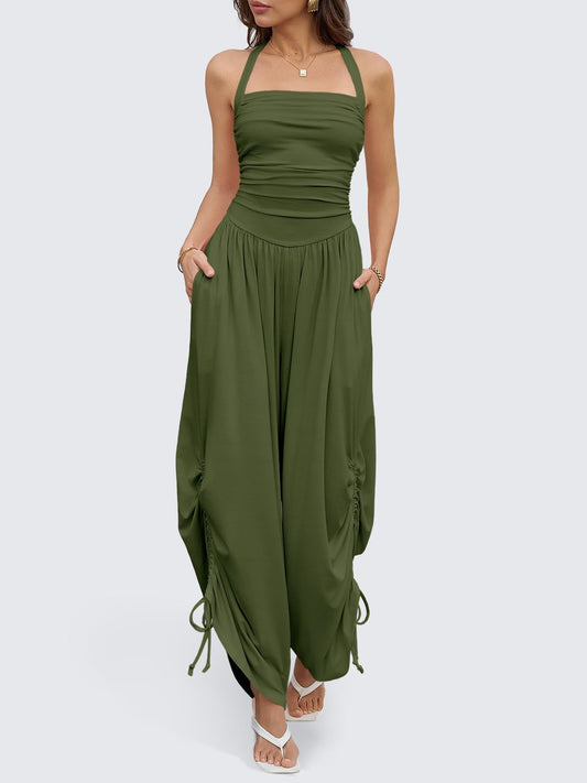 Halter Backless Barrel Wide Leg Jumpsuit