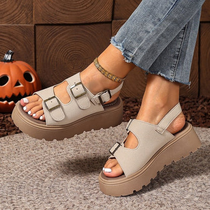 Women's Suede Buckle Platform Sandals