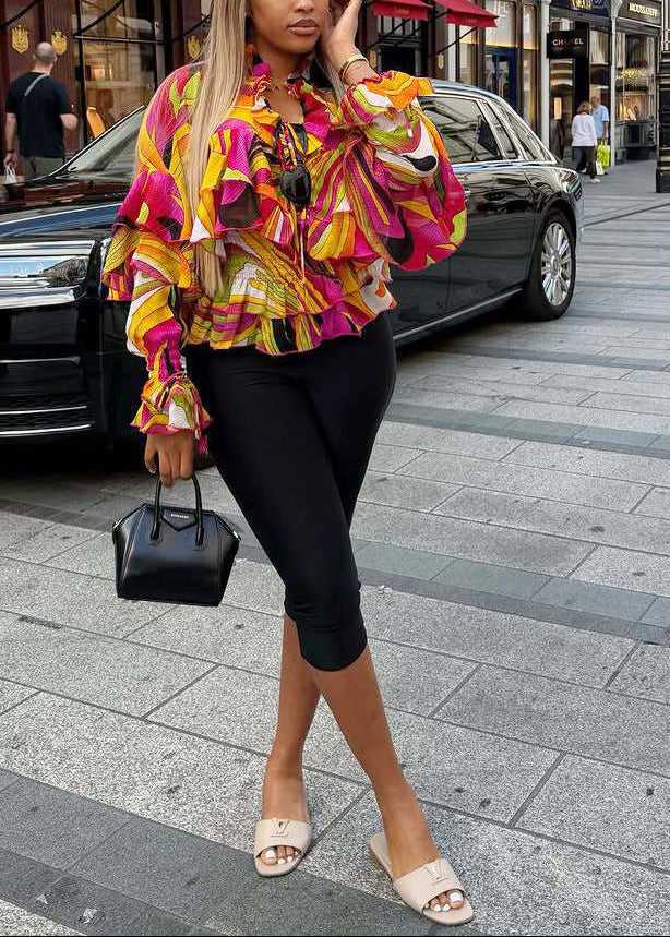 Ruffle Print Chiffon Blouse