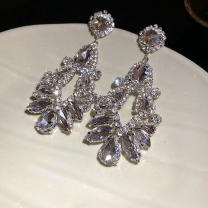 Rhinestone Teardrop Tassel Earrings