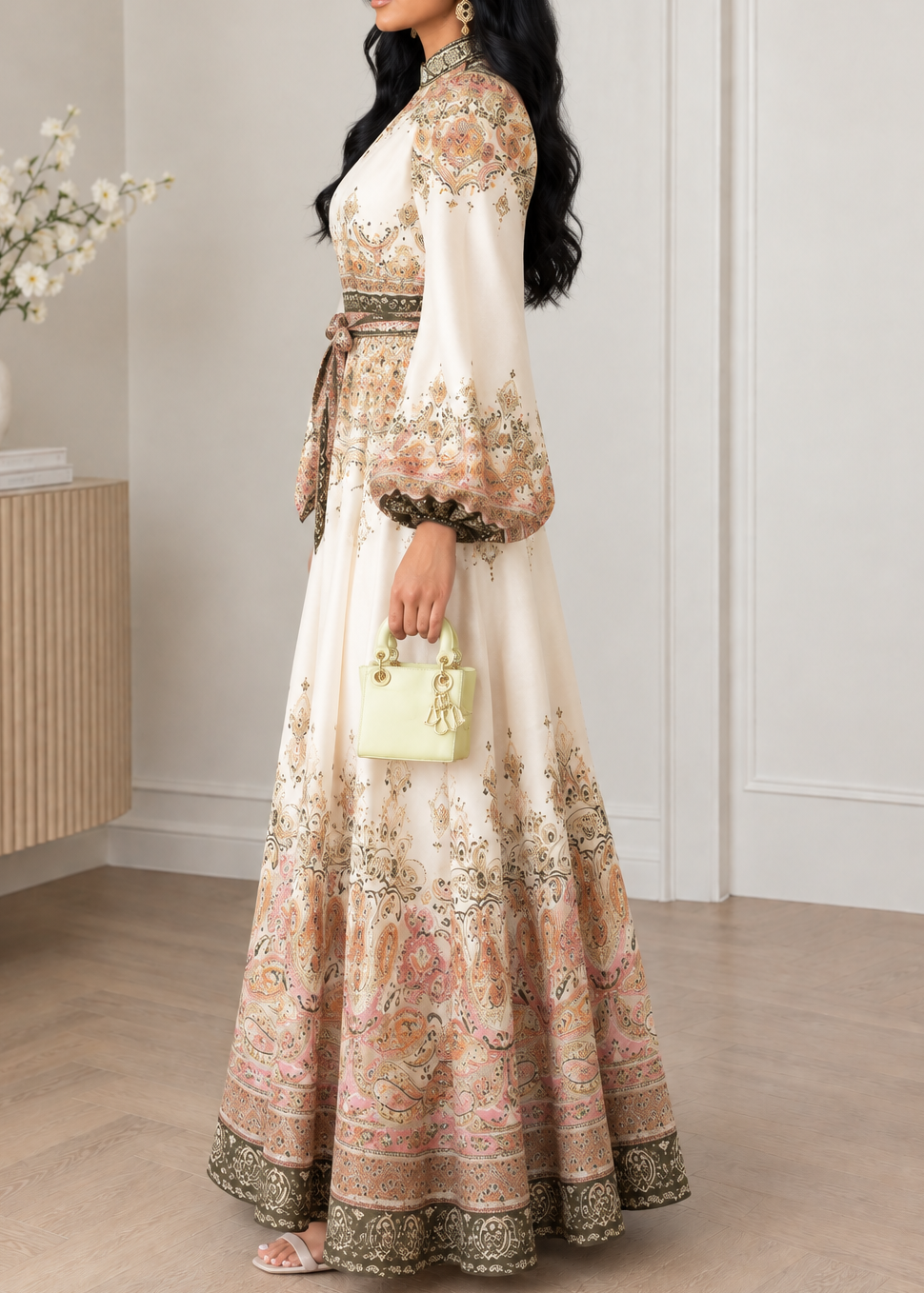 Elegant Chiffon Lantern-Sleeve Dress