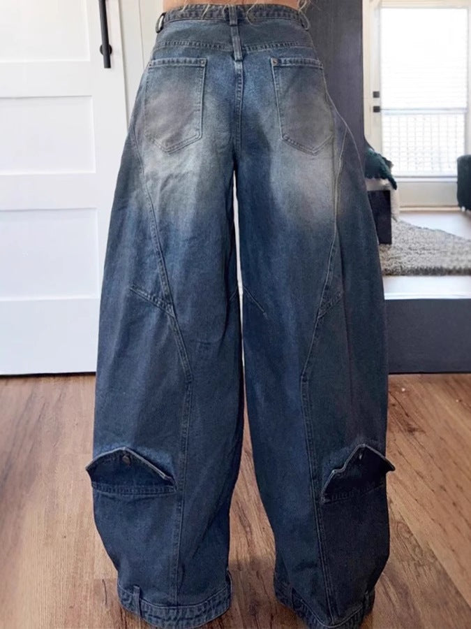 Women's Vintage-Wash Jeans with Fold-Over Waistband