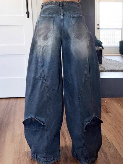 Women's Vintage-Wash Jeans with Fold-Over Waistband
