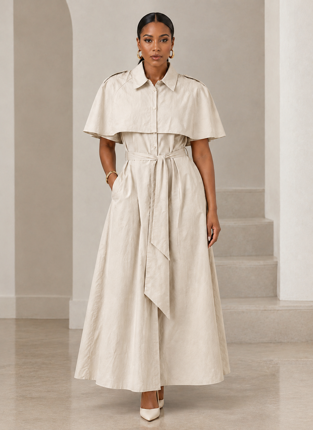 Cape-style Mid-length Coat-dress