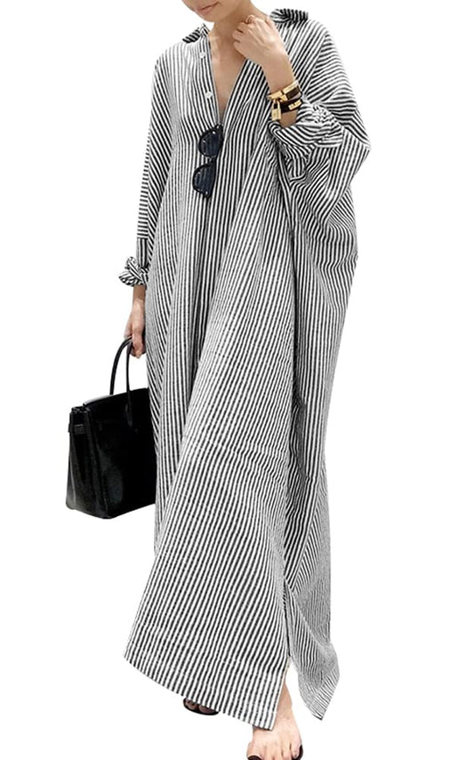 Striped Cotton Maxi Shirt Dress