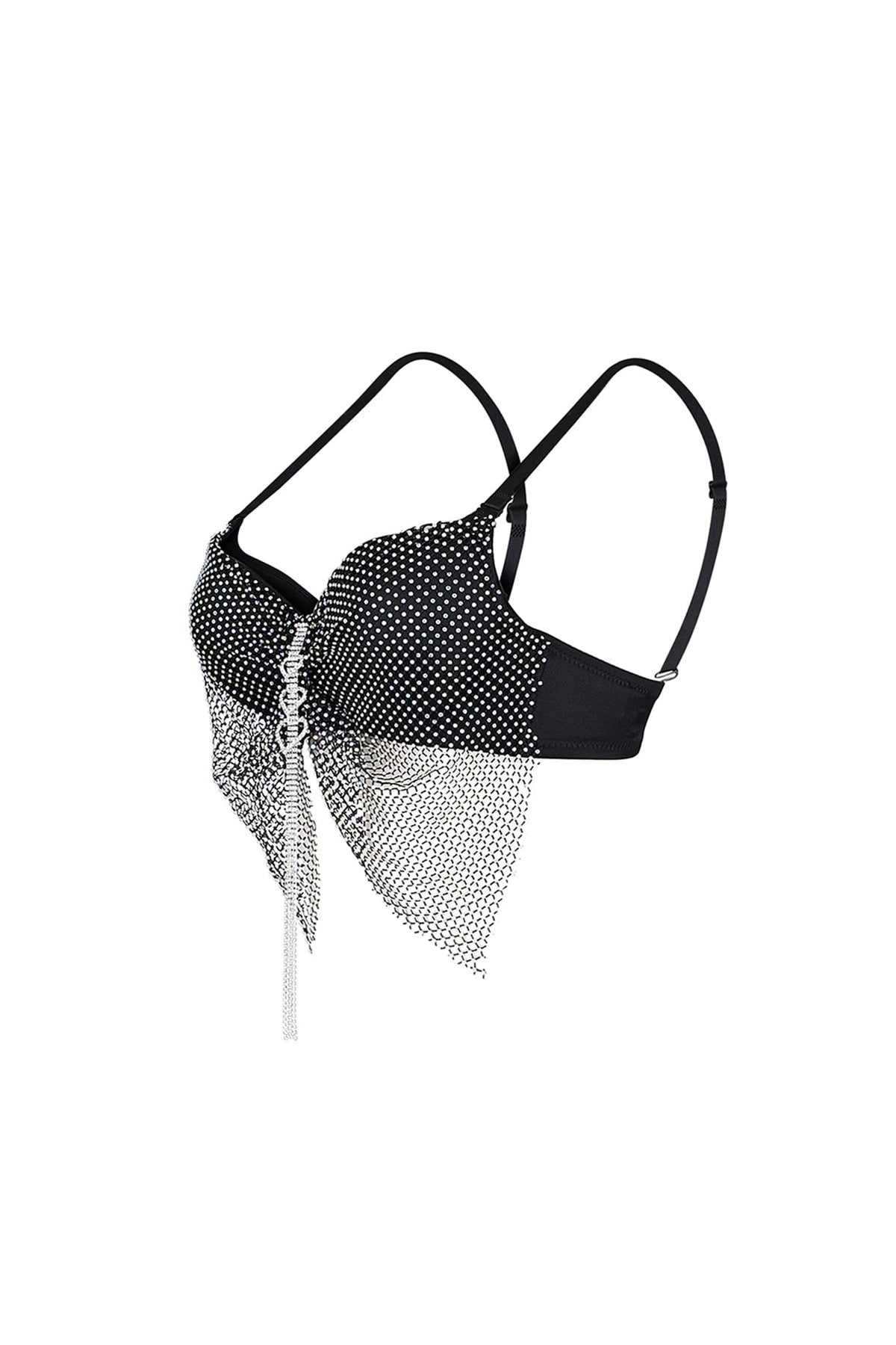 Rhinestone Mesh Chain Tassel Crop Bustier Top
