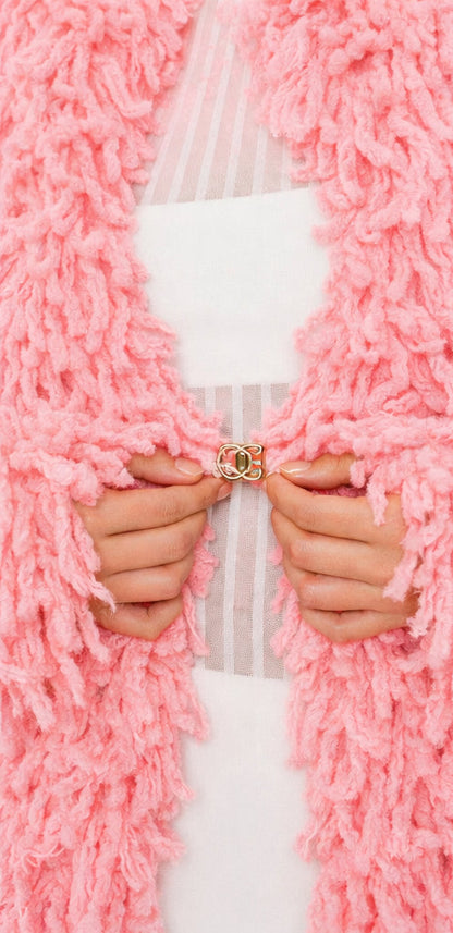 Shaggy Fuzzy Knit Open Front Long Cardigan