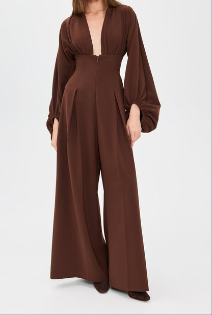 Bubble Sleeve Wide Leg Jumpsuit