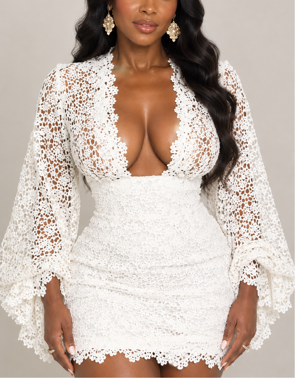 Cut-out Embroidered Knit Mini Dress