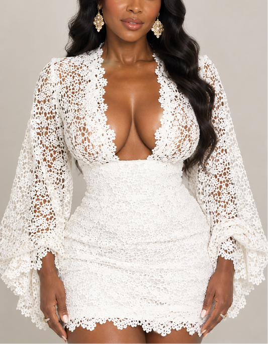 Cut-out Embroidered Knit Mini Dress