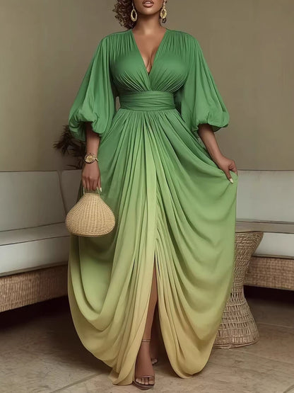 Ombre Green Deep V Maxi Dress