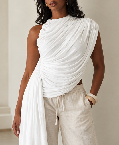 Irrejular Solid-Color Pleated Sleeveless T-Shirt