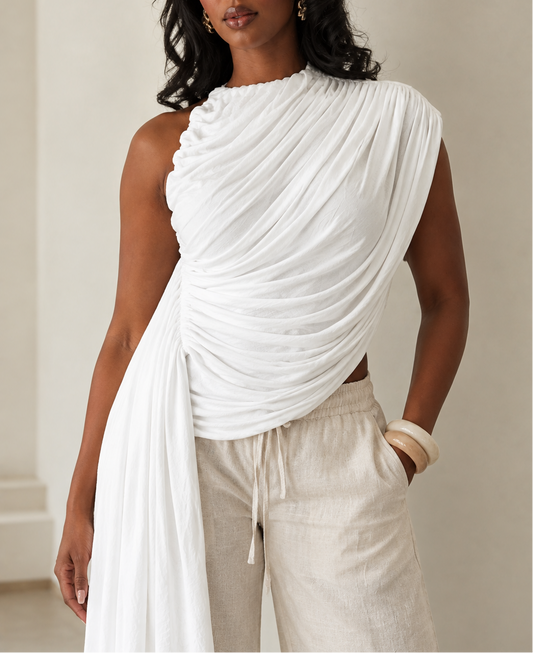 Irrejular Solid-Color Pleated Sleeveless T-Shirt