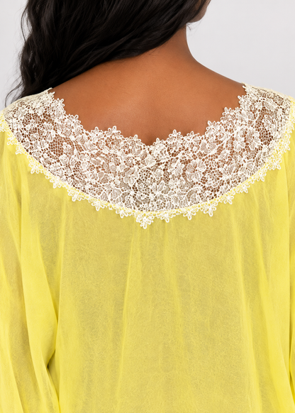 Long-sleeved Asymmetrical Lace-trimmed Shirt