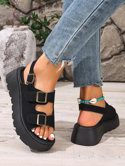 Women's Suede Buckle Platform Sandals