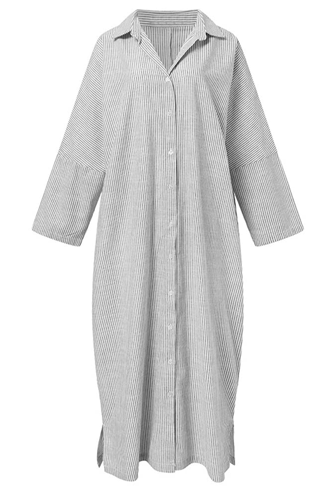Striped Cotton Maxi Shirt Dress