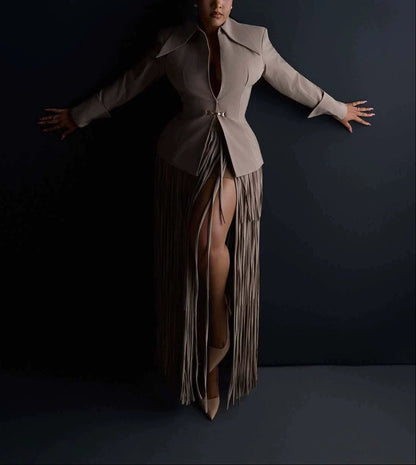 Autumn 2026 New Arrival: Two-Piece Set with Long Tasseled Skirt