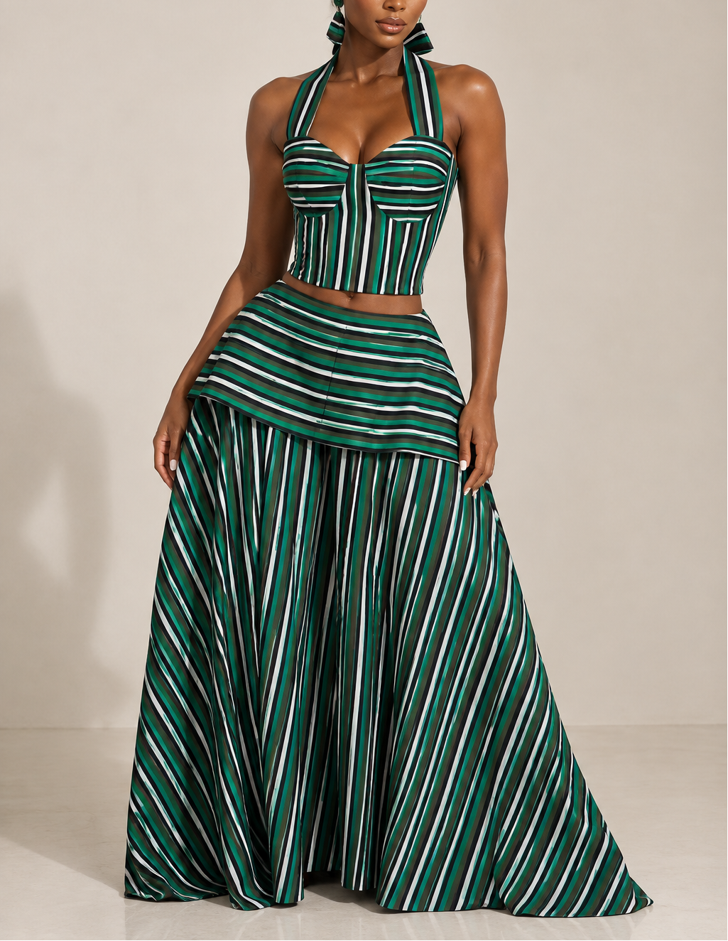 Colorful Striped Halter-neck Set