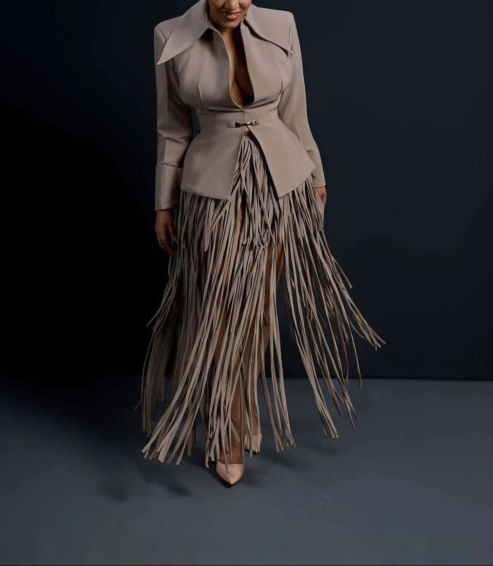 Autumn 2026 New Arrival: Two-Piece Set with Long Tasseled Skirt