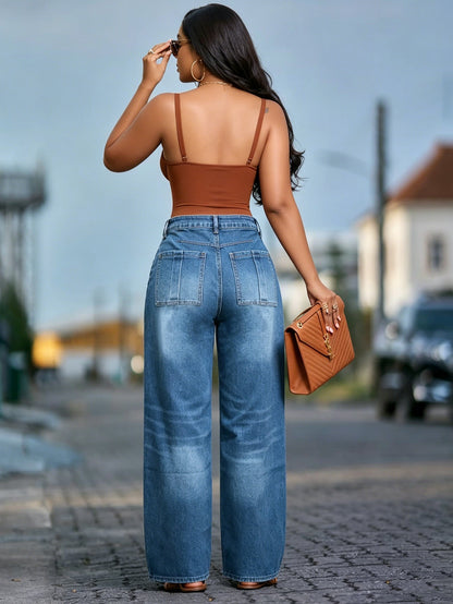 American Retro "Faux-Layered" Wide-Leg Jeans