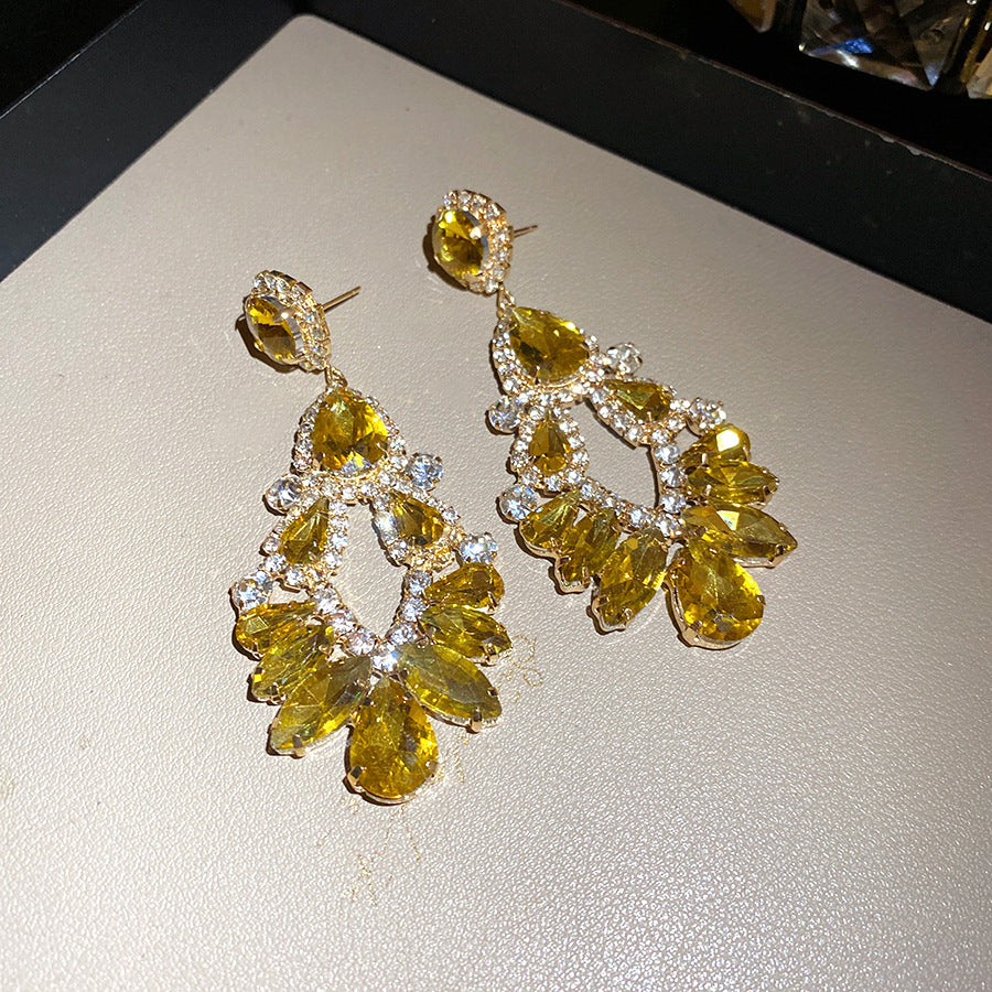 Rhinestone Teardrop Tassel Earrings