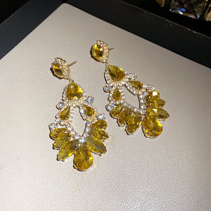 Rhinestone Teardrop Tassel Earrings