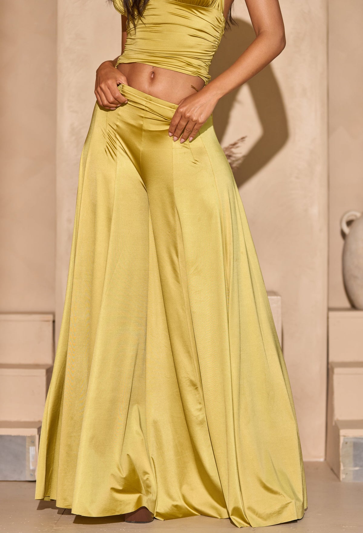 Gilded Halter Satin Wide-Leg Set