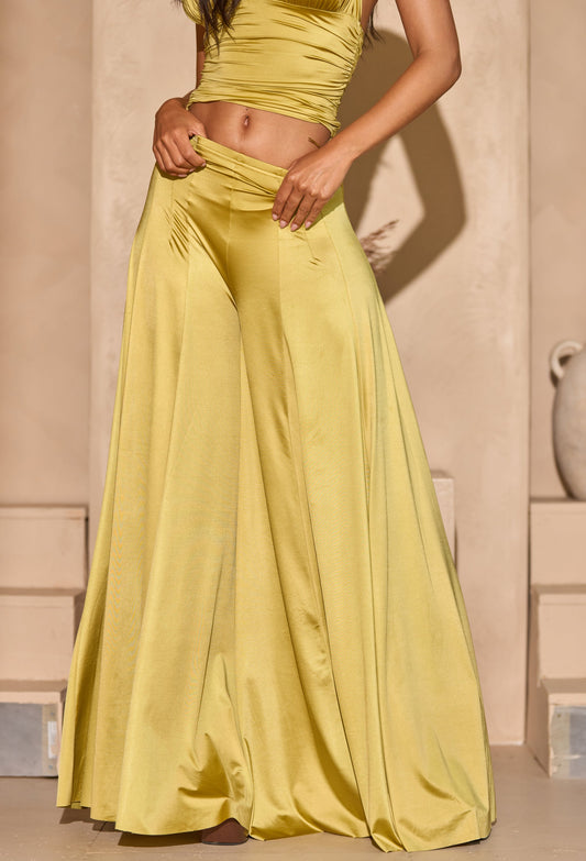 Gilded Halter Satin Wide-Leg Set