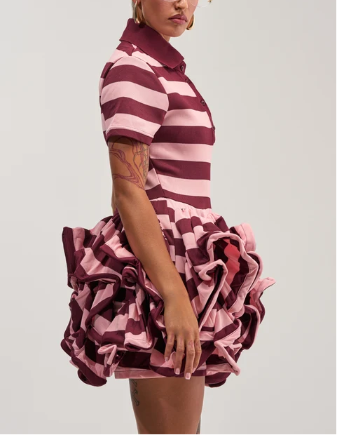 Striped Polo 3D Ruffle Mini Dress