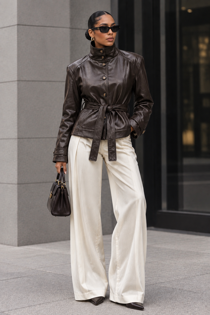 Padded-shoulder Trench-style Jacket