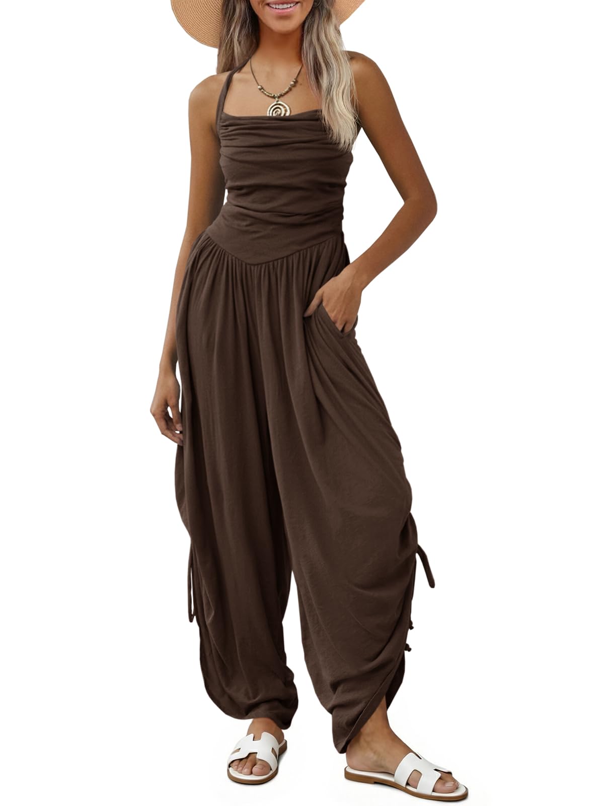Halter Backless Barrel Wide Leg Jumpsuit