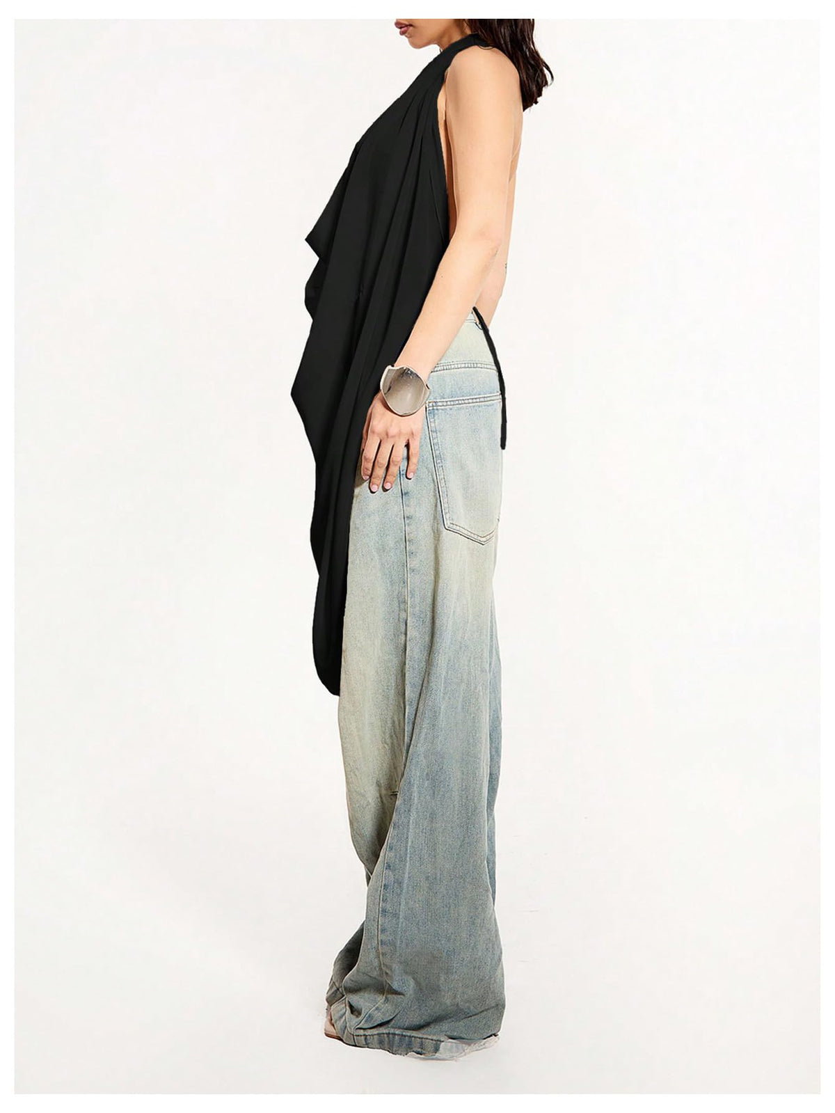 Backless Draped Halter Asymmetrical Top