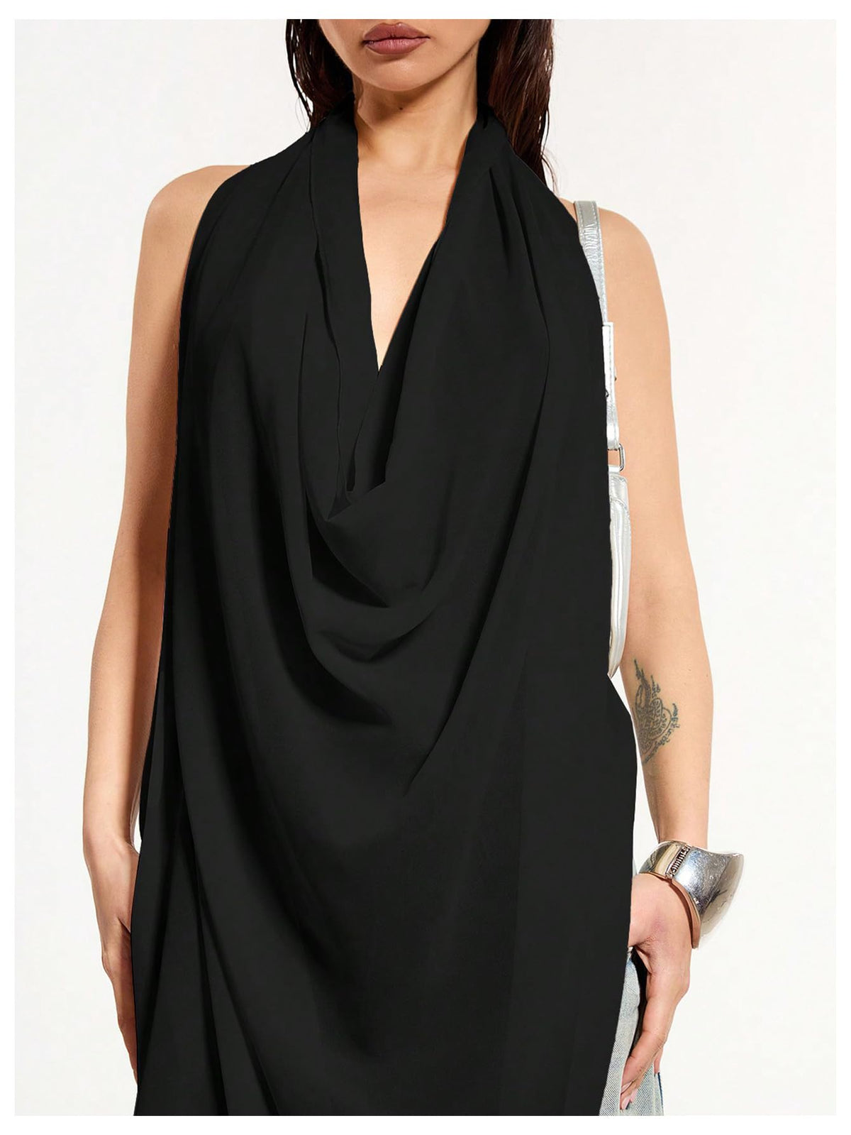 Backless Draped Halter Asymmetrical Top