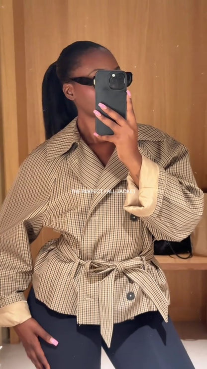 Checked Short Trench Coat